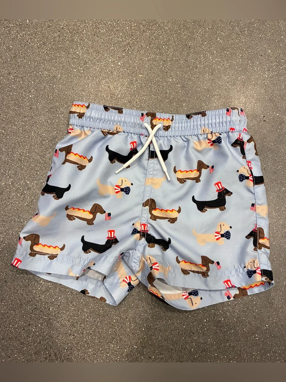 Janie and Jack Recycled Hot Dog Dachshund Swim Trunks 18-24 Months patriotic